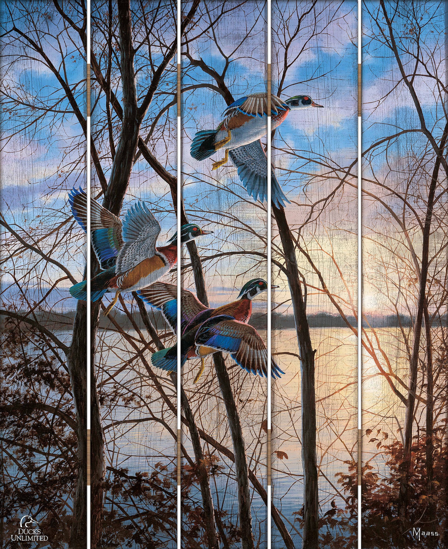 Evening Flight Wood Ducks 18" x 22" Pallet Wall Art - Official Ducks Unlimited Art