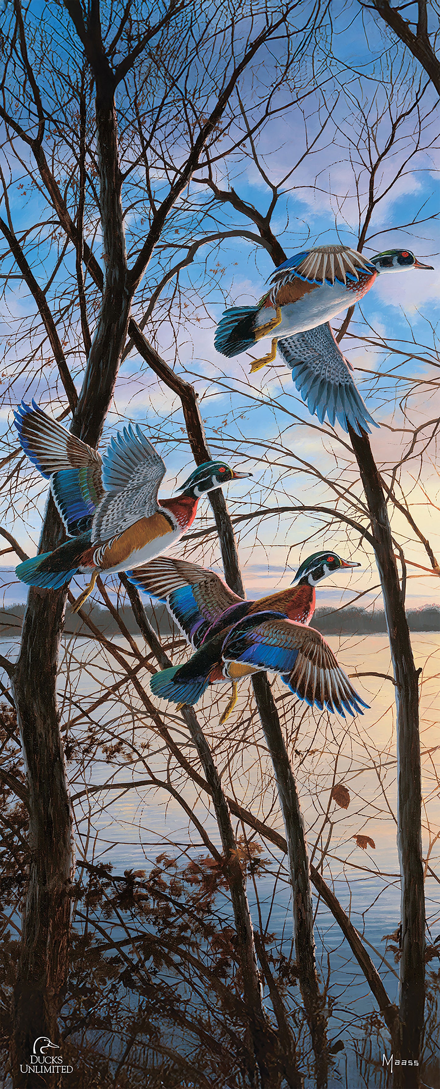Evening Flight Wood Ducks 12" x 30" Wood Sign - Official Ducks Unlimited Art