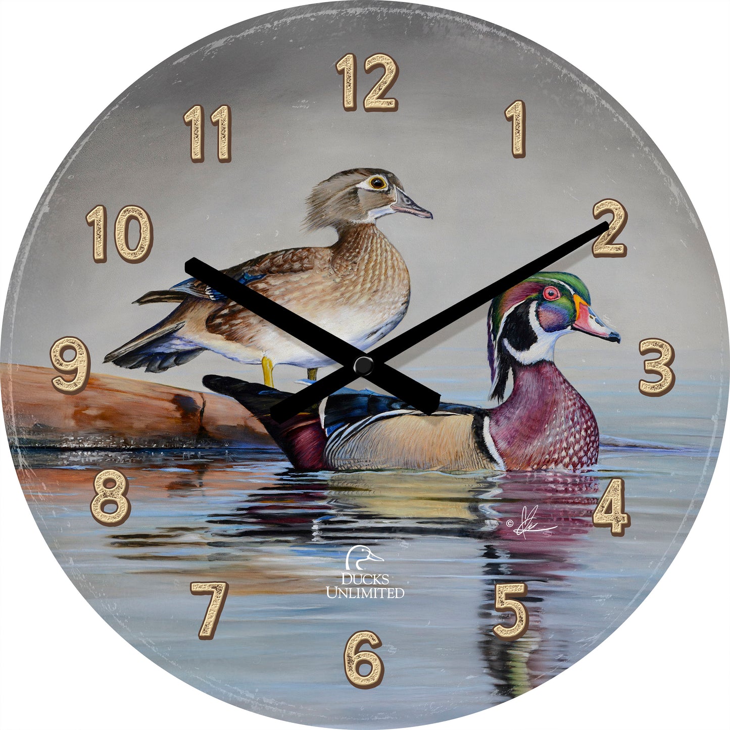 Foggy Day Woodies 21" Round Clock - Official Ducks Unlimited Art