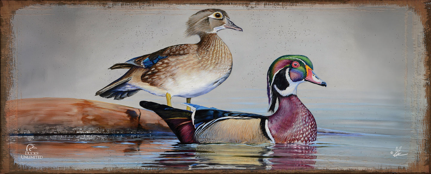 Foggy Day Woodies 12" x 30" Wood Sign - Official Ducks Unlimited Art