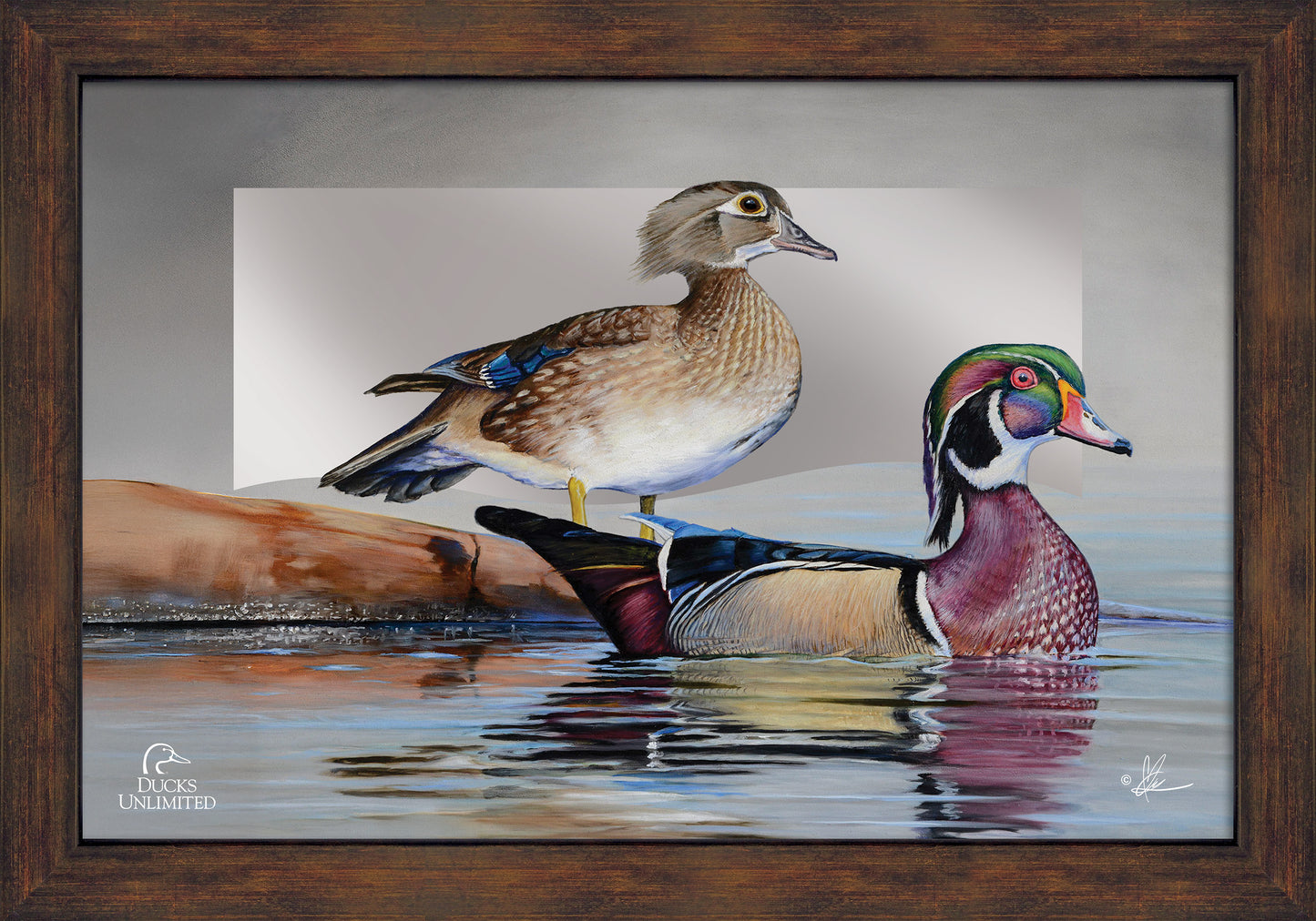 Foggy Day Woodies 16" x 24" Mirror Framed Barnwood - Official Ducks Unlimited Art