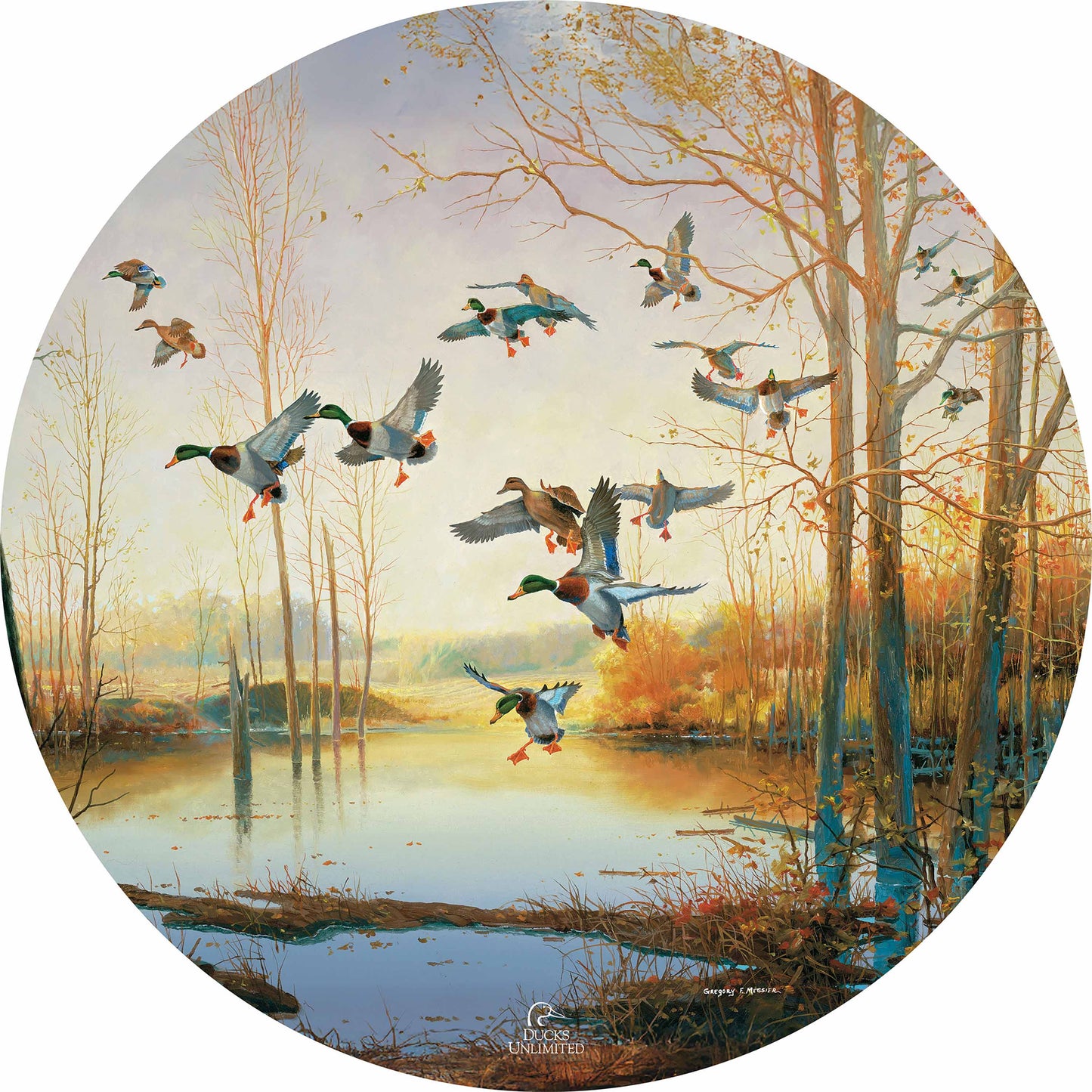 Graceful Descent 21" Round Wood Sign - Official Ducks Unlimited Art