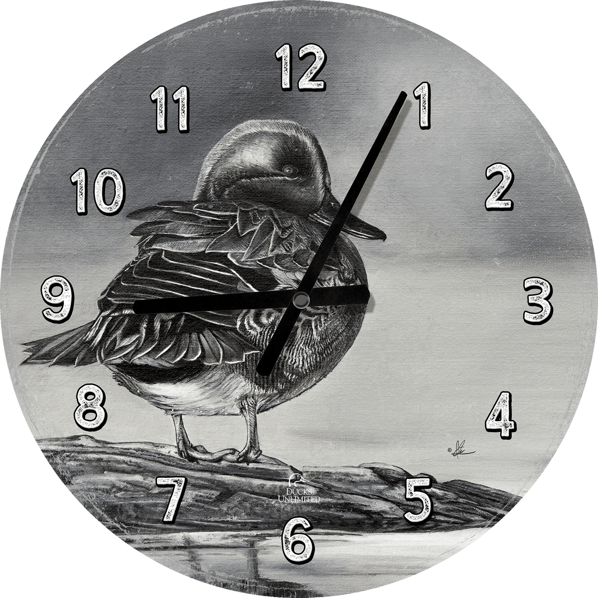 Green Winged Study 21" Round Clock - Official Ducks Unlimited Art