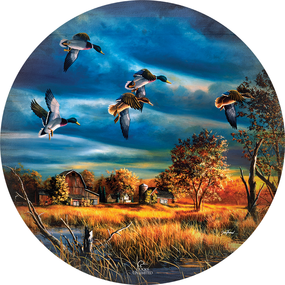 Morning Mallards 21" Round Wood Sign - Official Ducks Unlimited Art