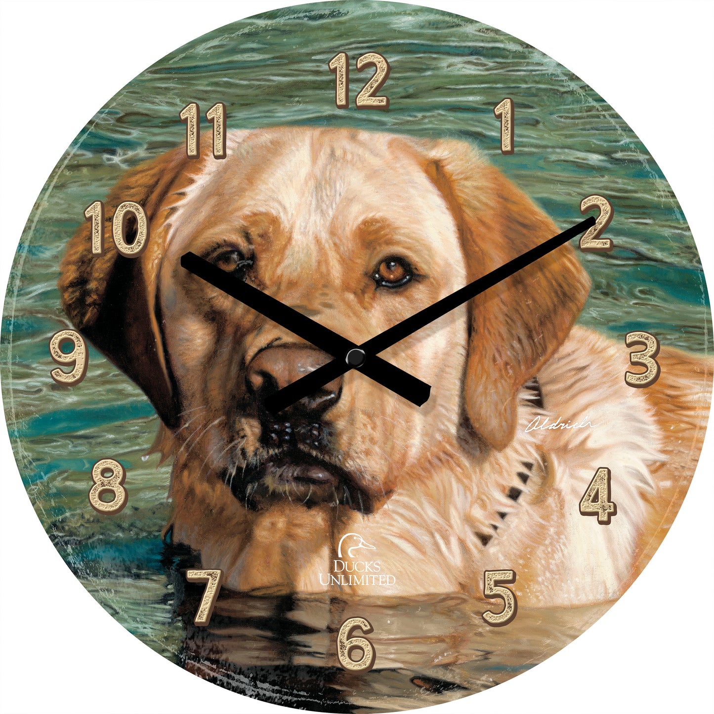 On the Job Yellow Lab 21" Round Clock - Official Ducks Unlimited Art