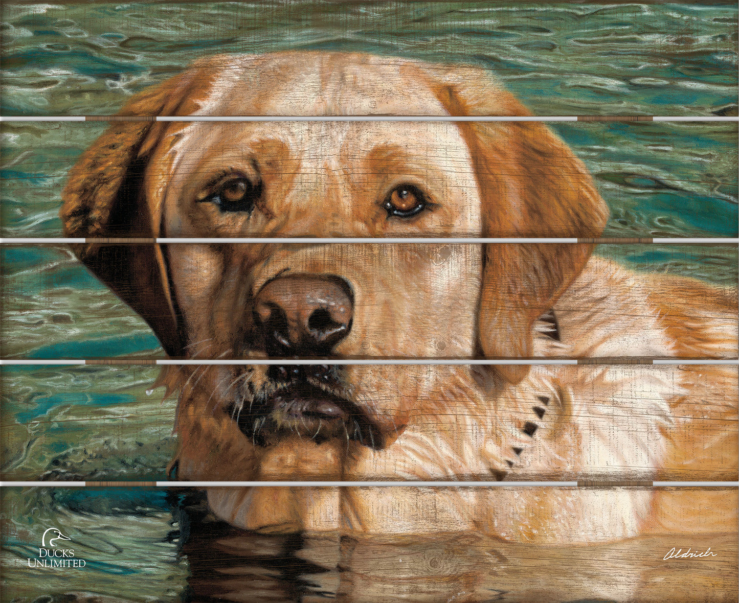 On the Job Yellow Lab 18" x 22" Pallet Wall Art - Official Ducks Unlimited Art