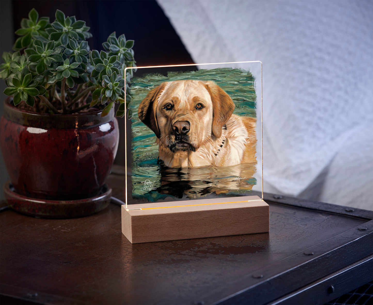 On the Job Yellow Lab Acrylic Night Light - Official Ducks Unlimited Art
