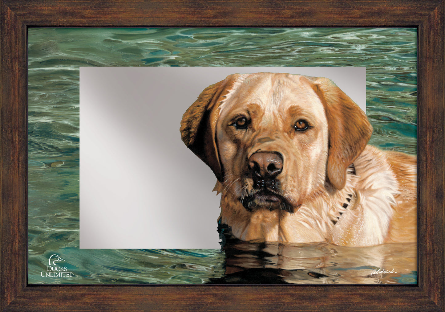 On the Job Yellow Lab 16" x 24" Mirror Framed Barnwood - Official Ducks Unlimited Art