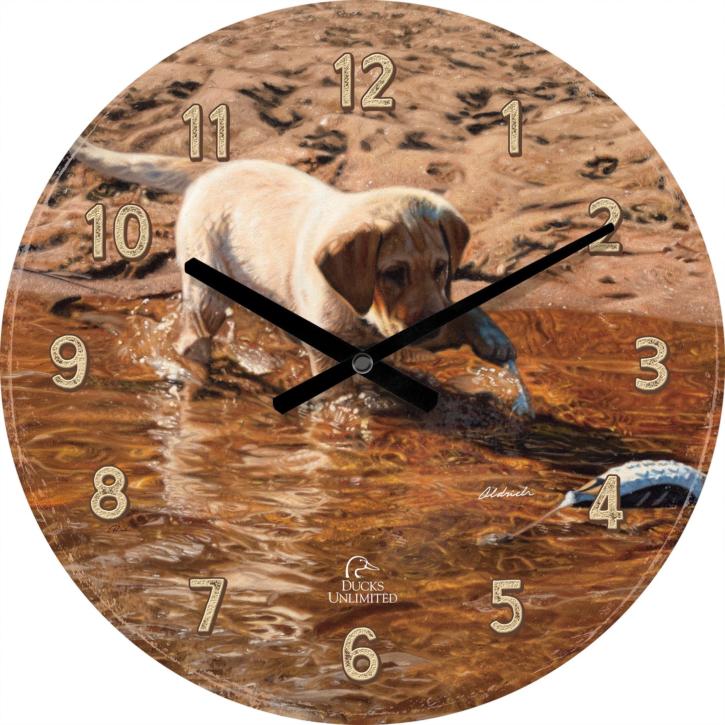 Piddle Paddle Pup Yellow Lab 21" Round Clock - Official Ducks Unlimited Art