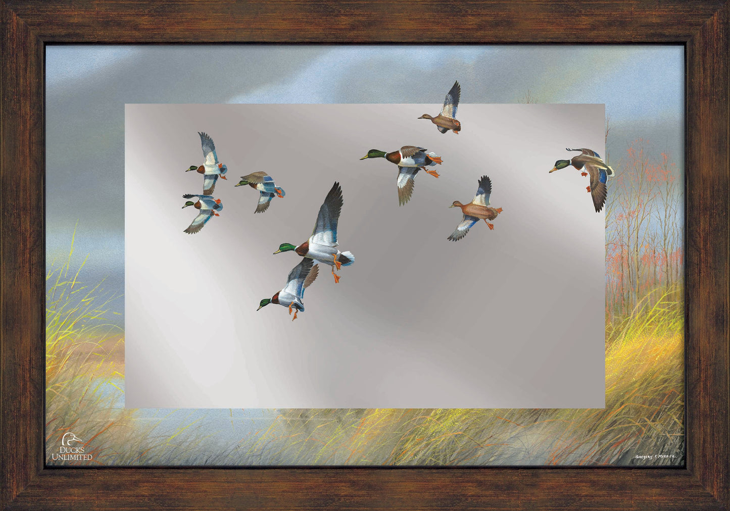 Returning Home Mallards 16" x 24" Mirror Framed Barnwood - Official Ducks Unlimited Art