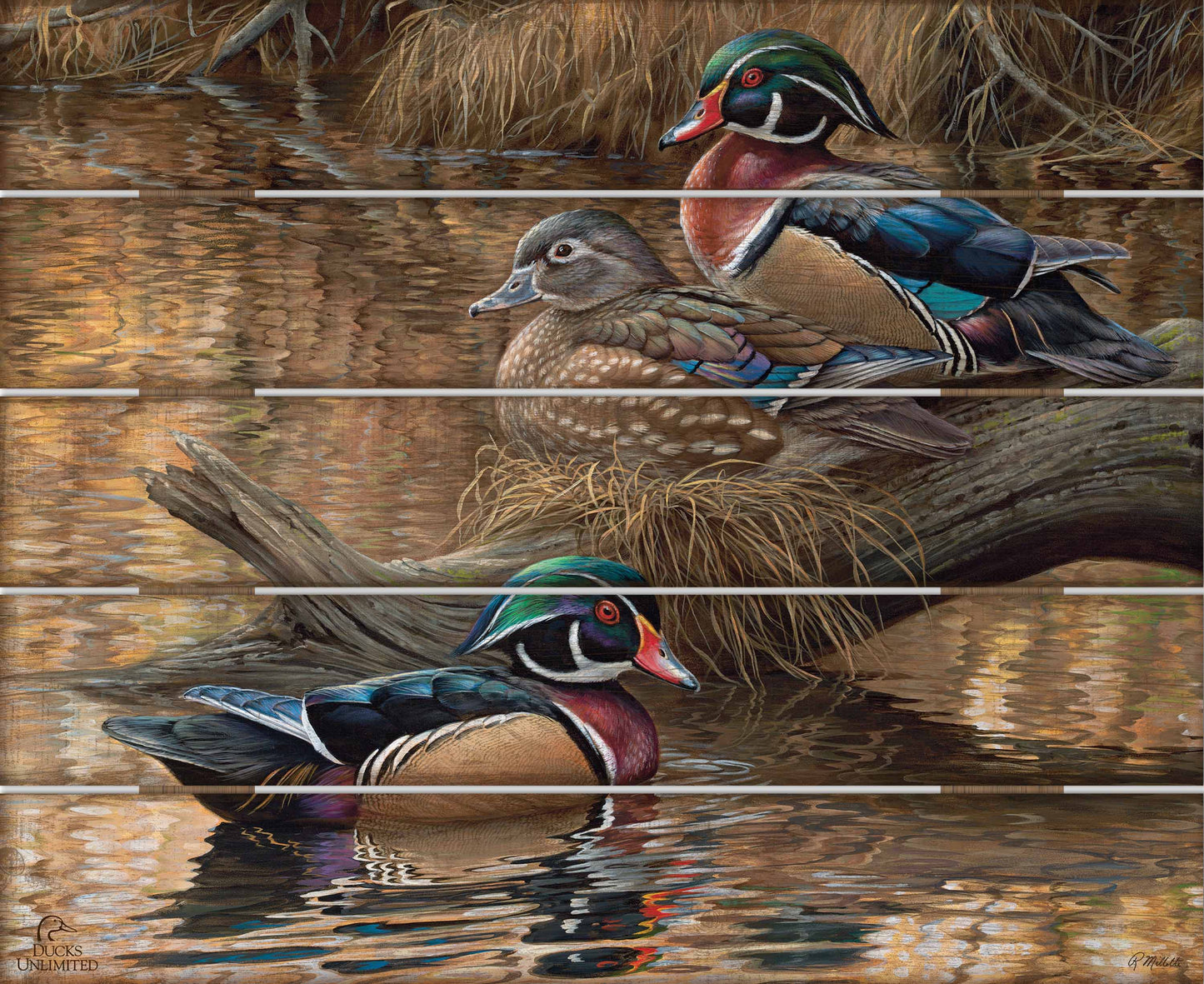 Sitting Pretty Wood Ducks 18" x 22" Pallet Wall Art - Official Ducks Unlimited Art
