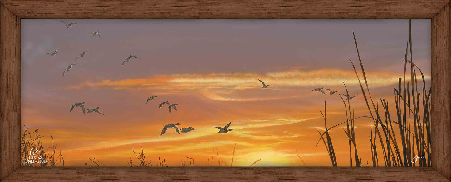 Sunset's Last Minutes 12" x 30" Wood Sign - Official Ducks Unlimited Art
