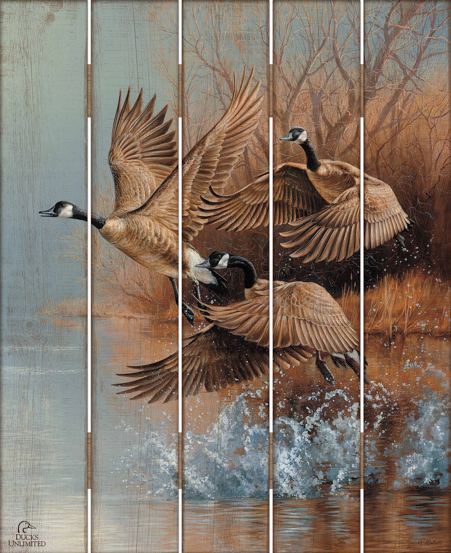 Taking Flight Canada Geese 18" x 22" Pallet Wall Art - Official Ducks Unlimited Art