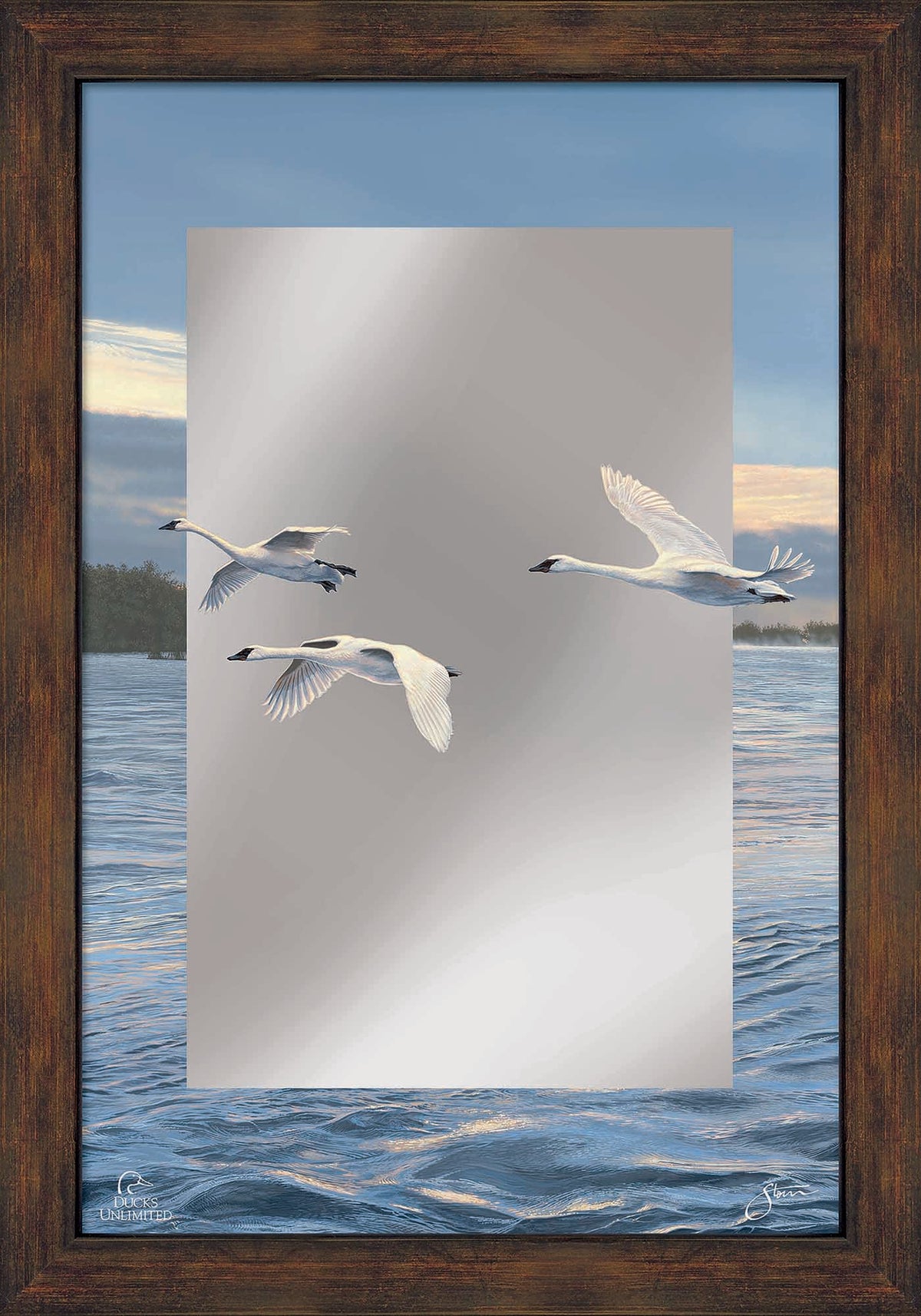 Trumpts at Sunset - 16" x 24" Mirror Framed Barnwood - Official Ducks Unlimited Art