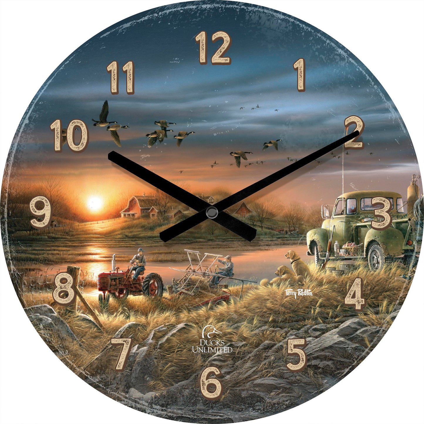 Patiently Waiting 21" Round Clock - Official Ducks Unlimited Art