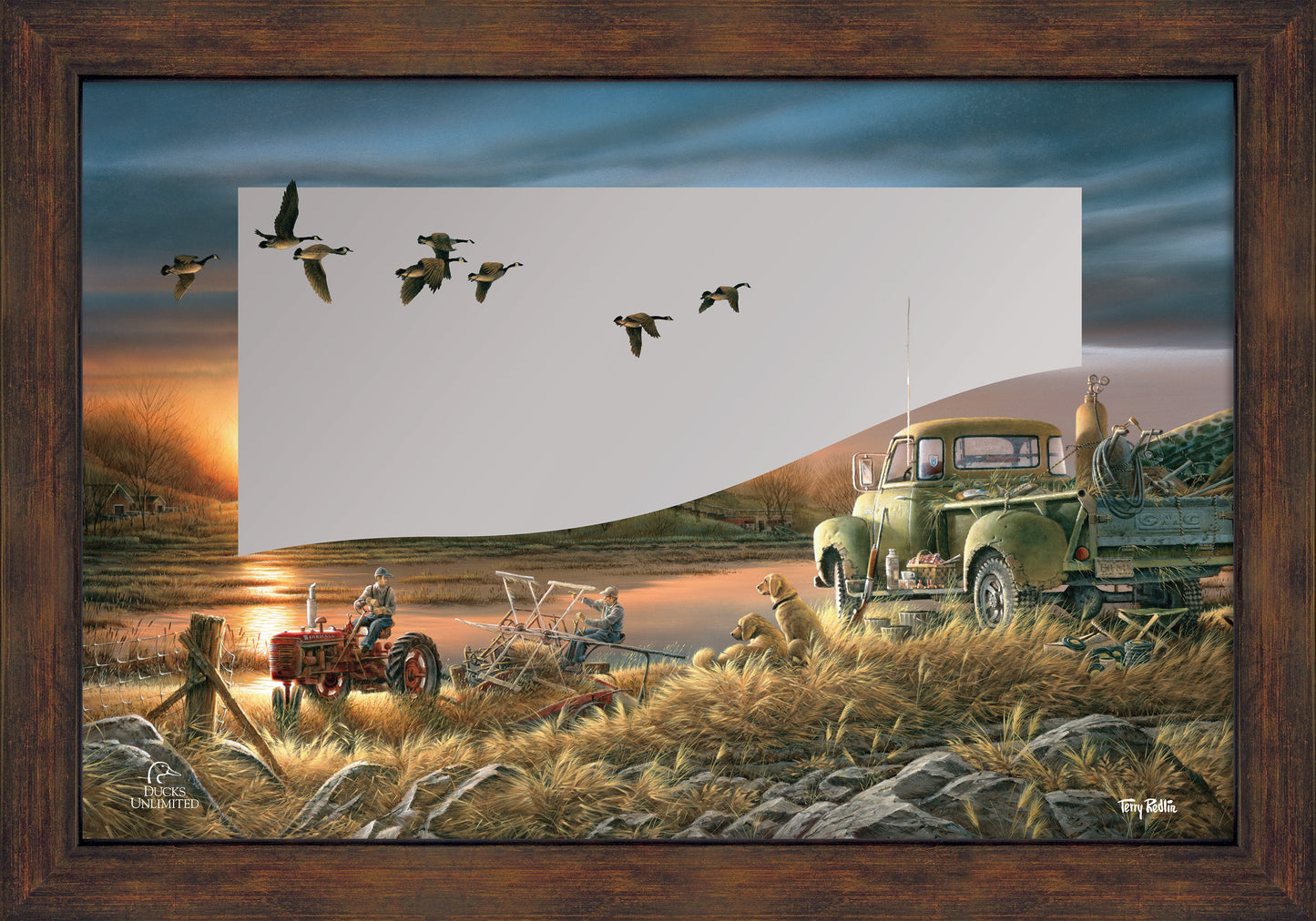 Patiently Waiting 16" x 24" Mirror Framed Barnwood - Official Ducks Unlimited Art