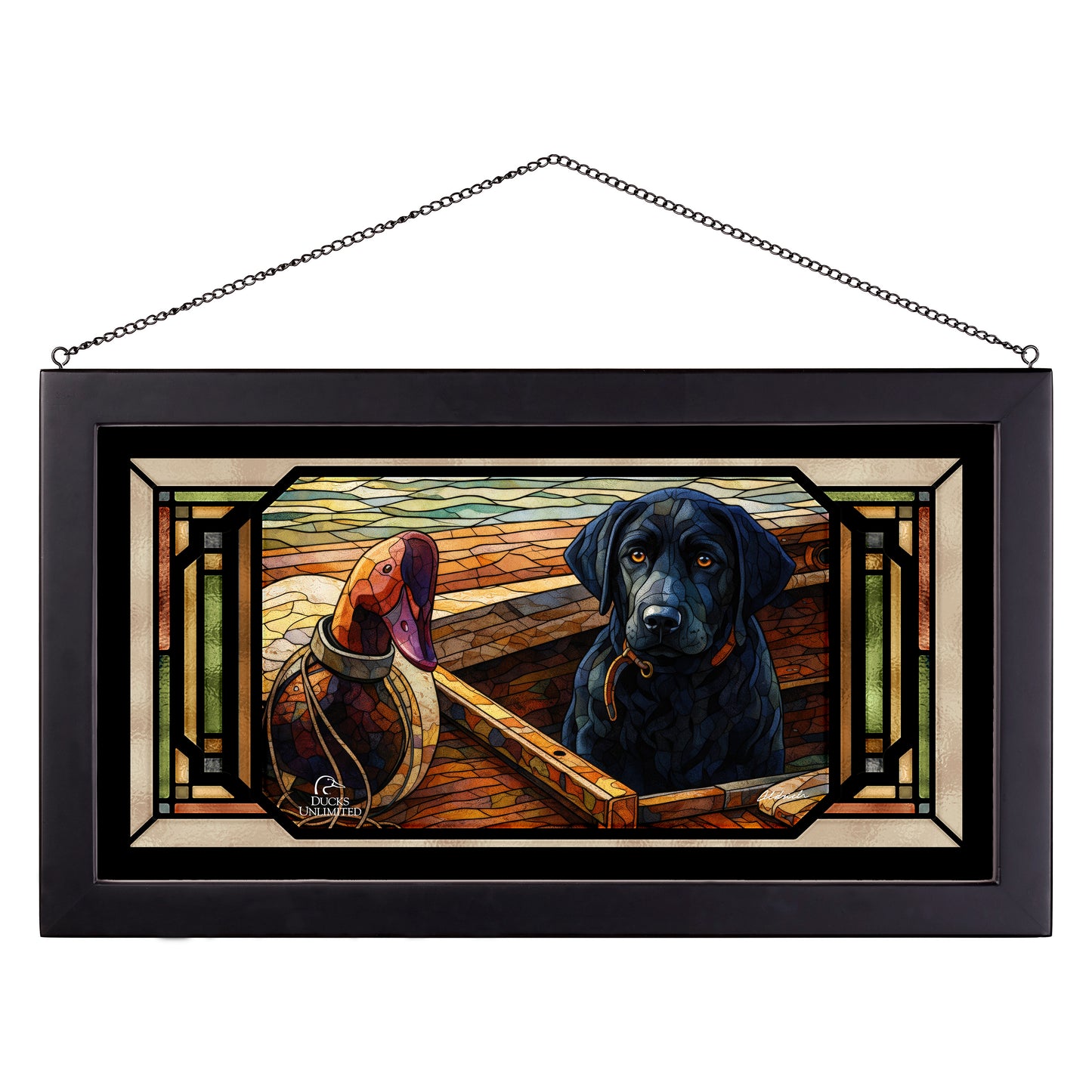 Old School Black Lab Stained Glass Art - Official Ducks Unlimited Art