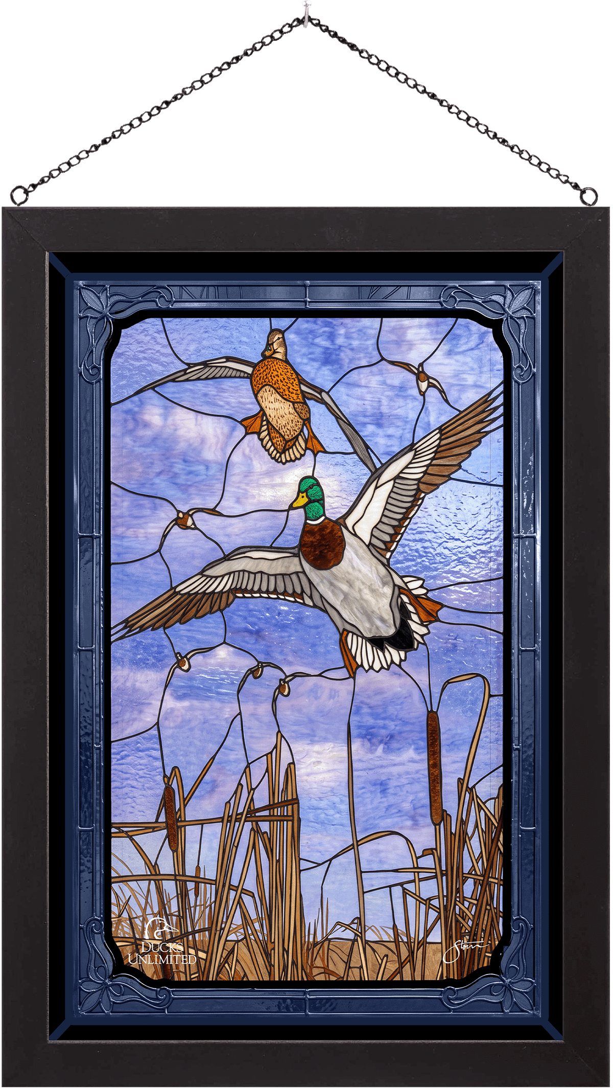 Mallards 'n' Cattails Stained Glass Art - Official Ducks Unlimited Art