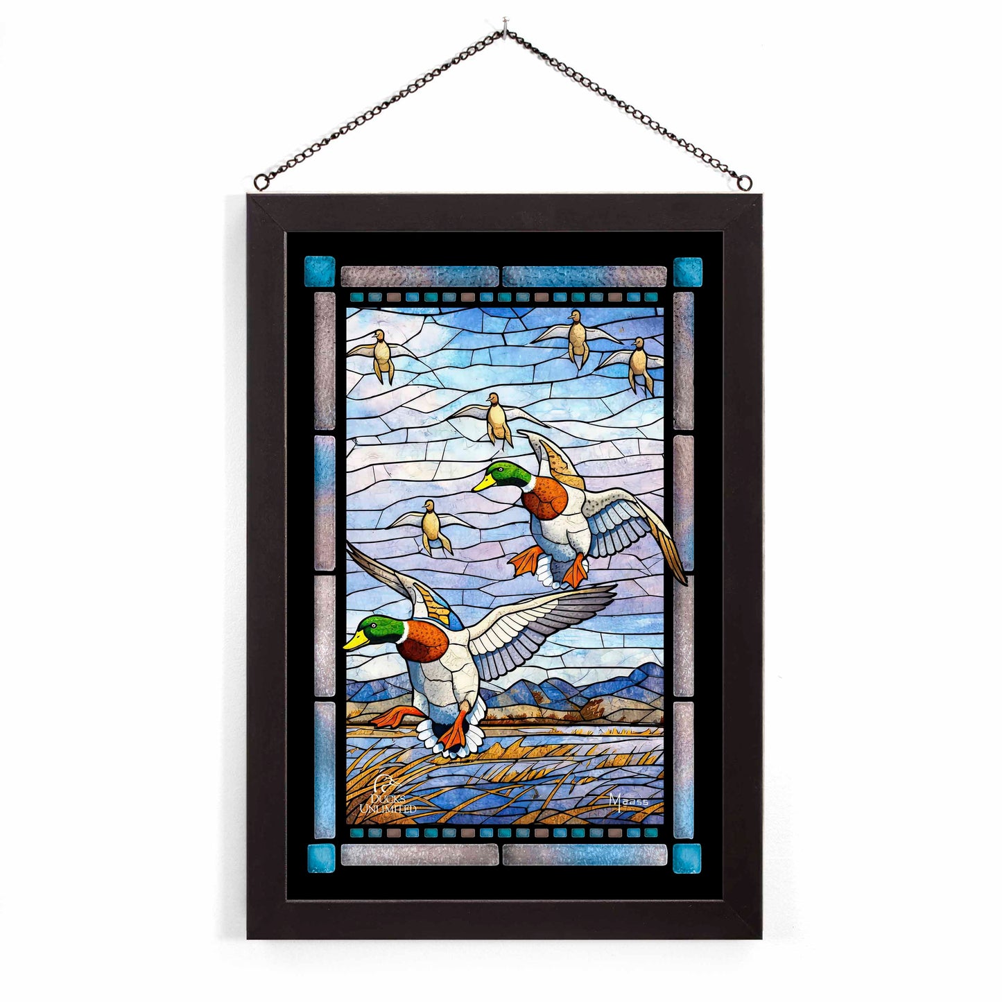 In Before the Squall - Mallards and Pintails at the Sutter Buttes Stained Glass Art - Official Ducks Unlimited Art