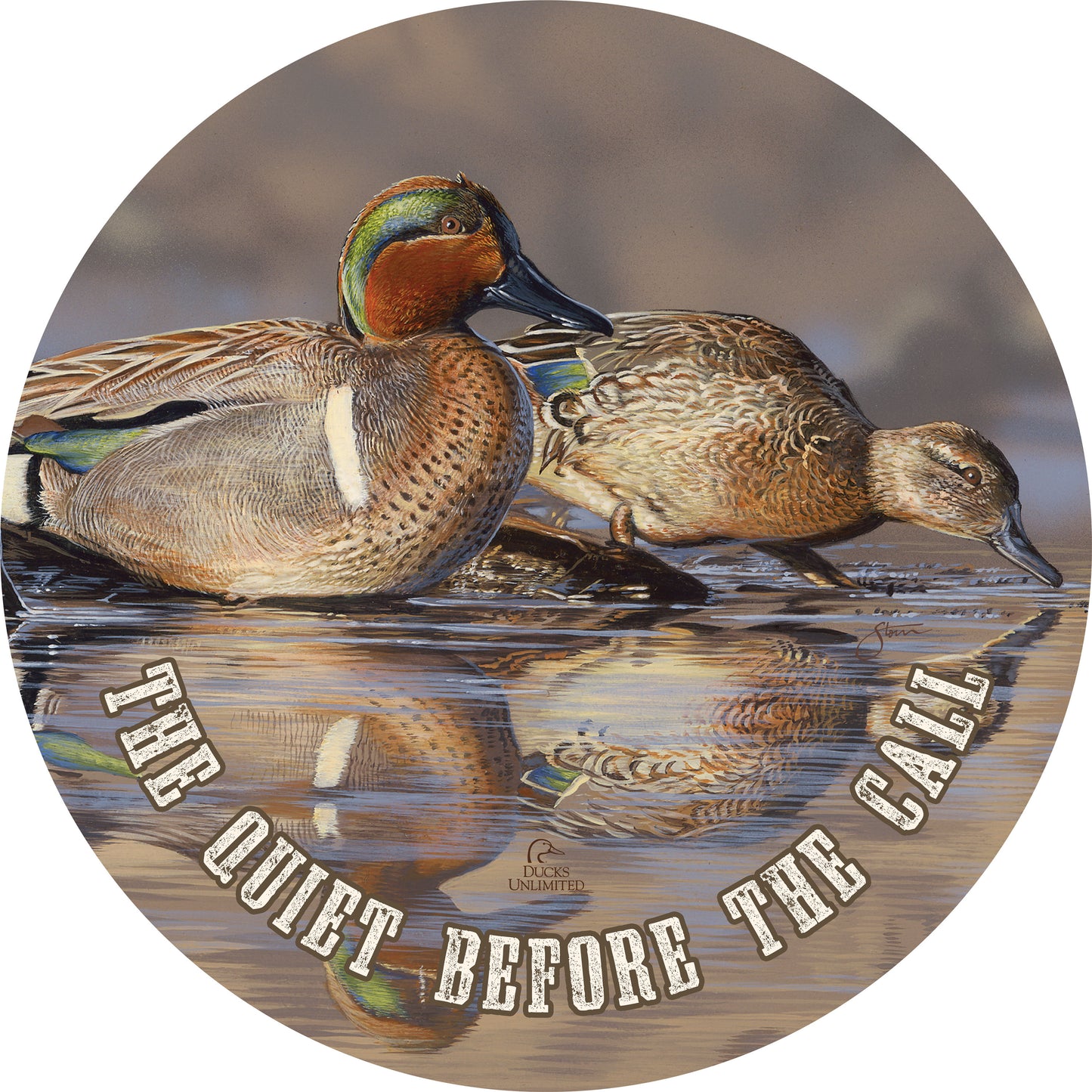 Dabbling Greens "The quiet before the call." 21" Round Wood Sign - Official Ducks Unlimited Art