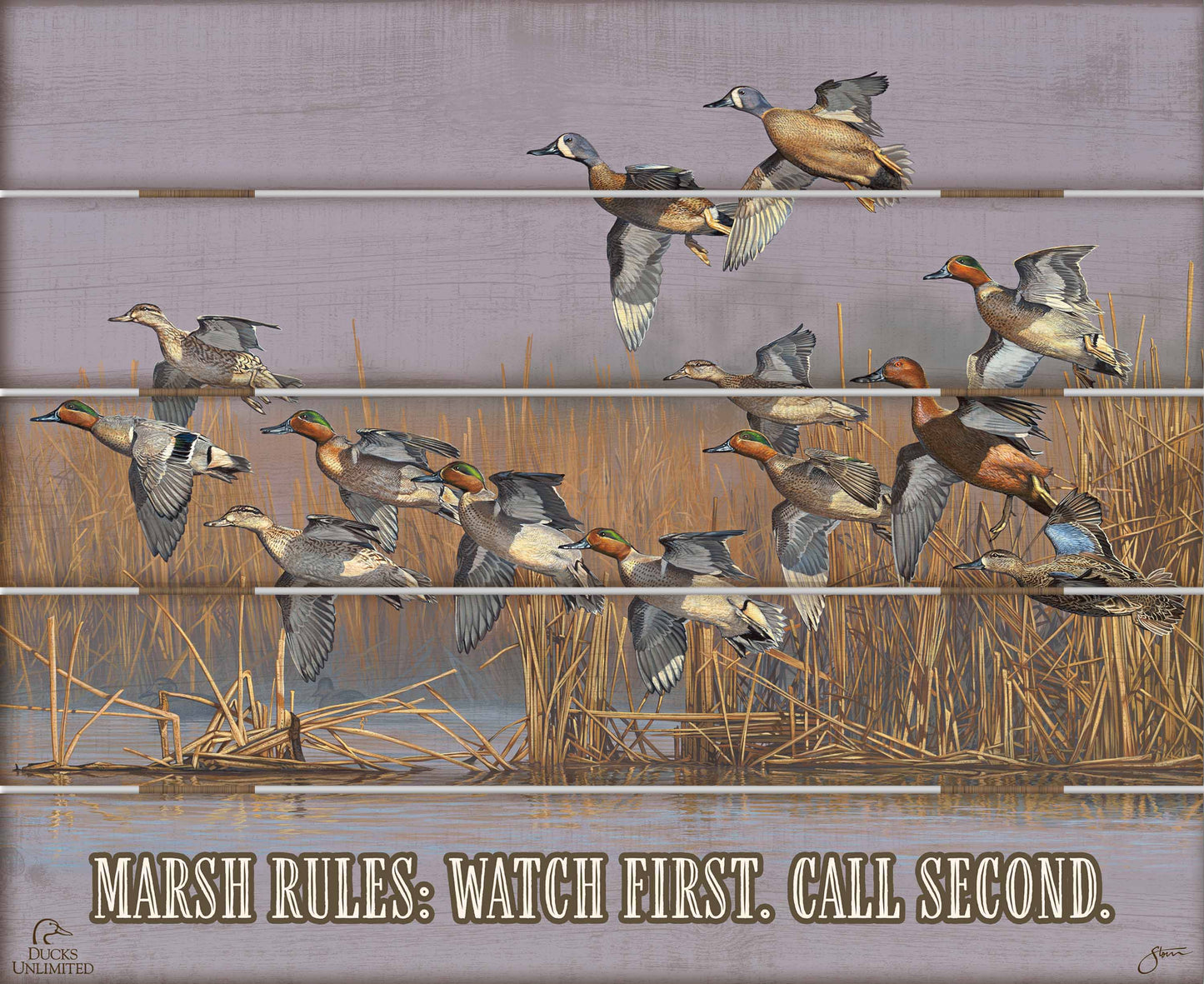 Teal Time "Built by wetlands. Protected by hunters." 18" x 22" Pallet Wall Art - Official Ducks Unlimited Art