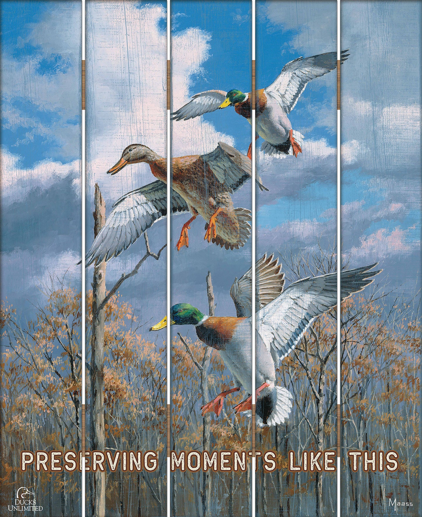 Descending Trio Mallards "Preserving Moments Like This" 18" x 22" Pallet Wall Art - Official Ducks Unlimited Art
