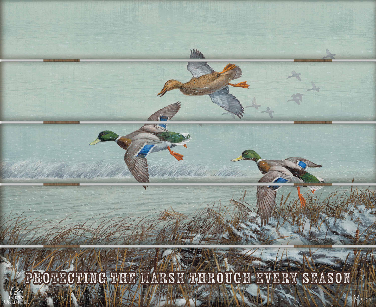 Finding Open Water Mallards "Protecting the Marsh Through Every Season" 18" x 22" Pallet Wall Art - Official Ducks Unlimited Art