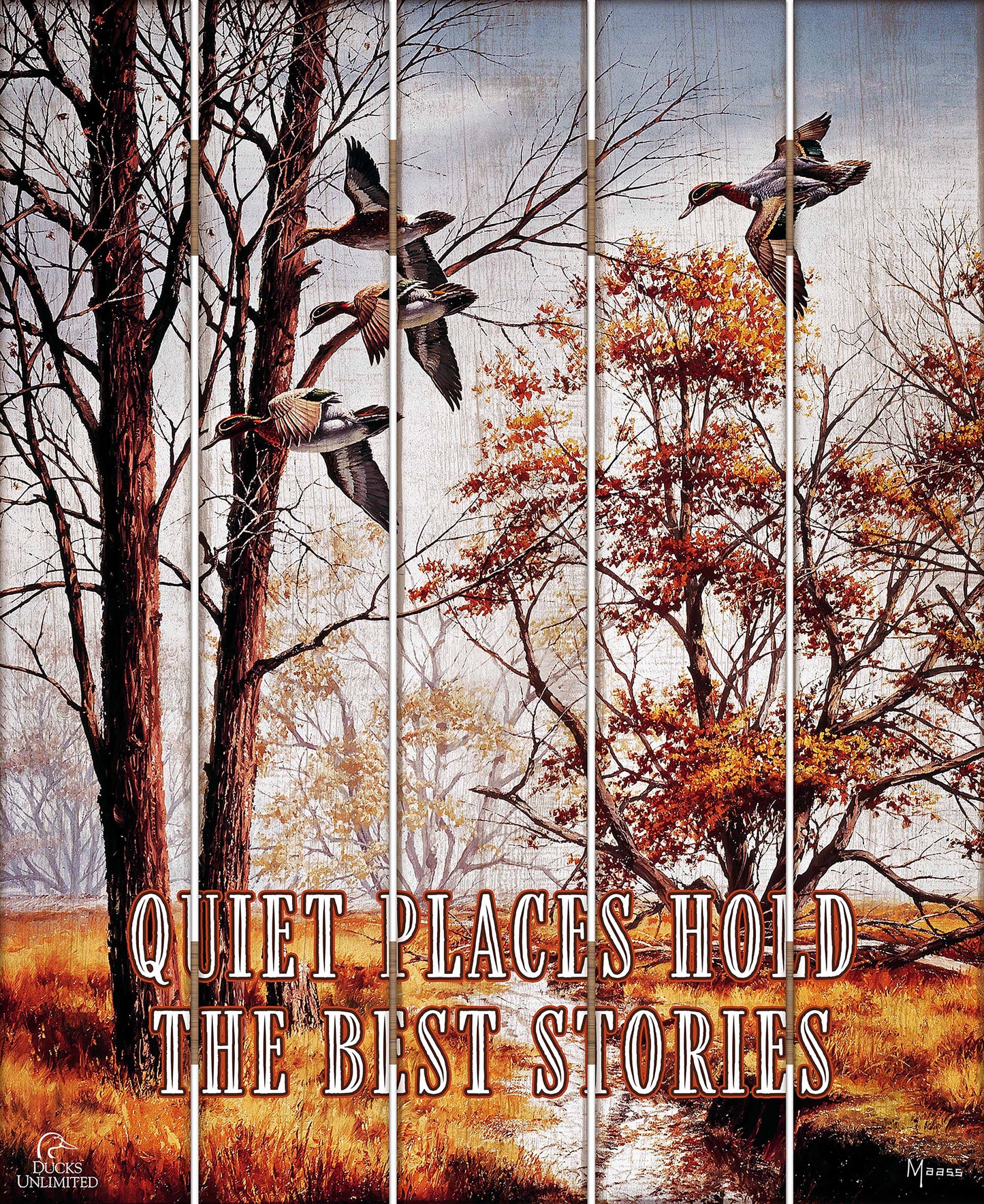 Misty Morning Green winged Teal "Quiet Places Hold the Best Stories" 18" x 22" Pallet Wall Art - Official Ducks Unlimited Art