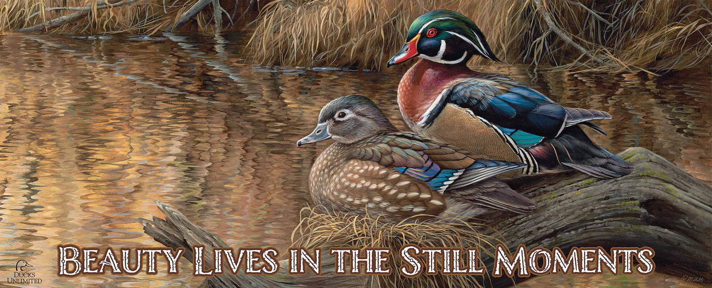 Sitting Pretty Wood Ducks "Beauty Lives in the Still Moments" 12" x 30" Wood Sign - Official Ducks Unlimited Art