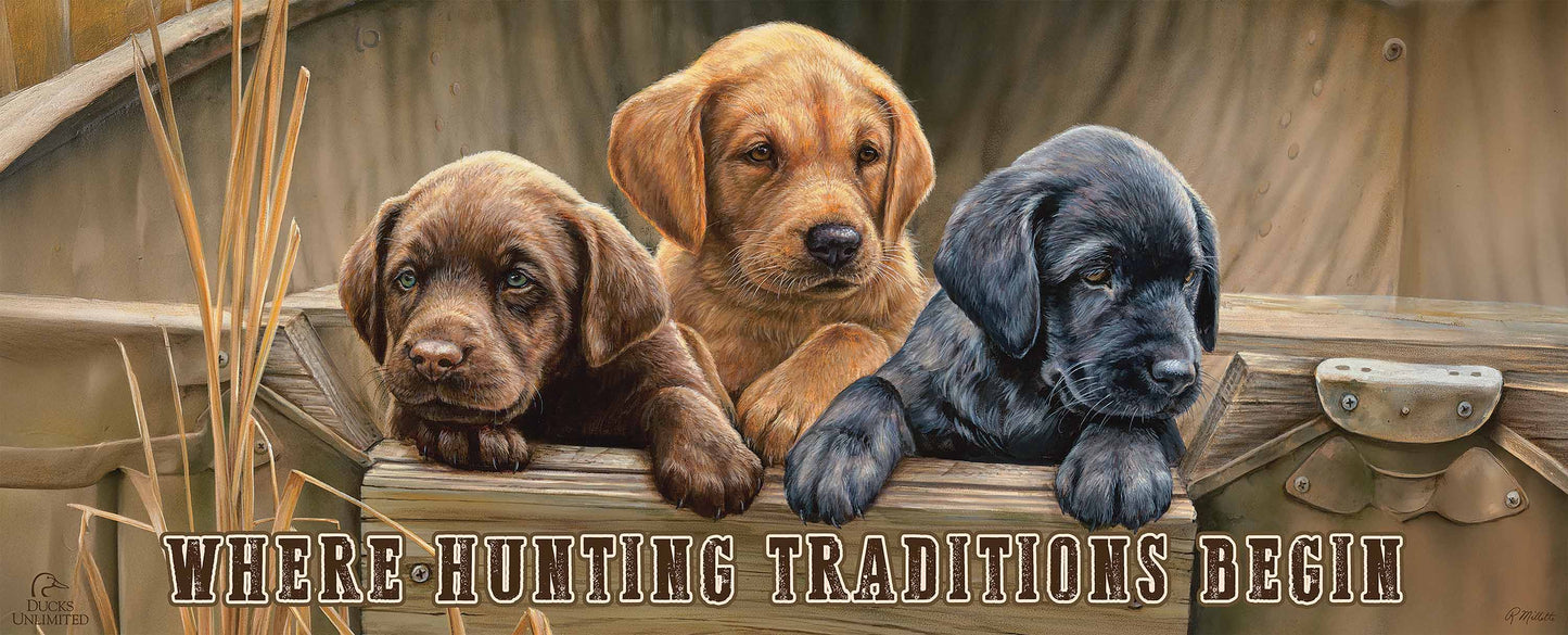 All Hands on Deck "Where Hunting Traditions Begin" 12" x 30" Wood Sign - Official Ducks Unlimited Art