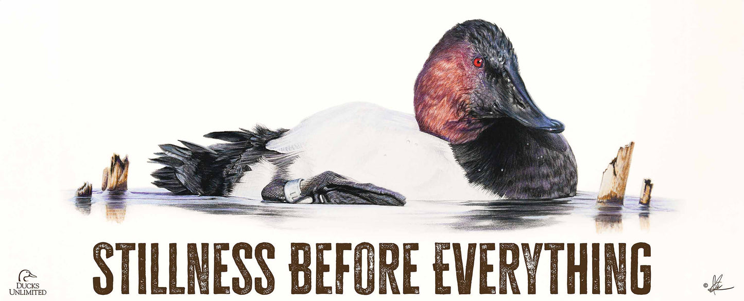 Banded "Stillness Before Everything." 12" x 30" Wood Sign - Official Ducks Unlimited Art