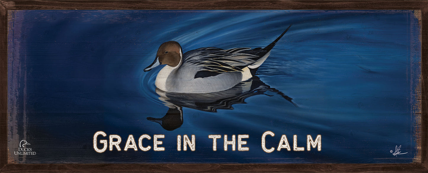Calm Blue Water "Grace in the Calm." 12" x 30" Wood Sign - Official Ducks Unlimited Art
