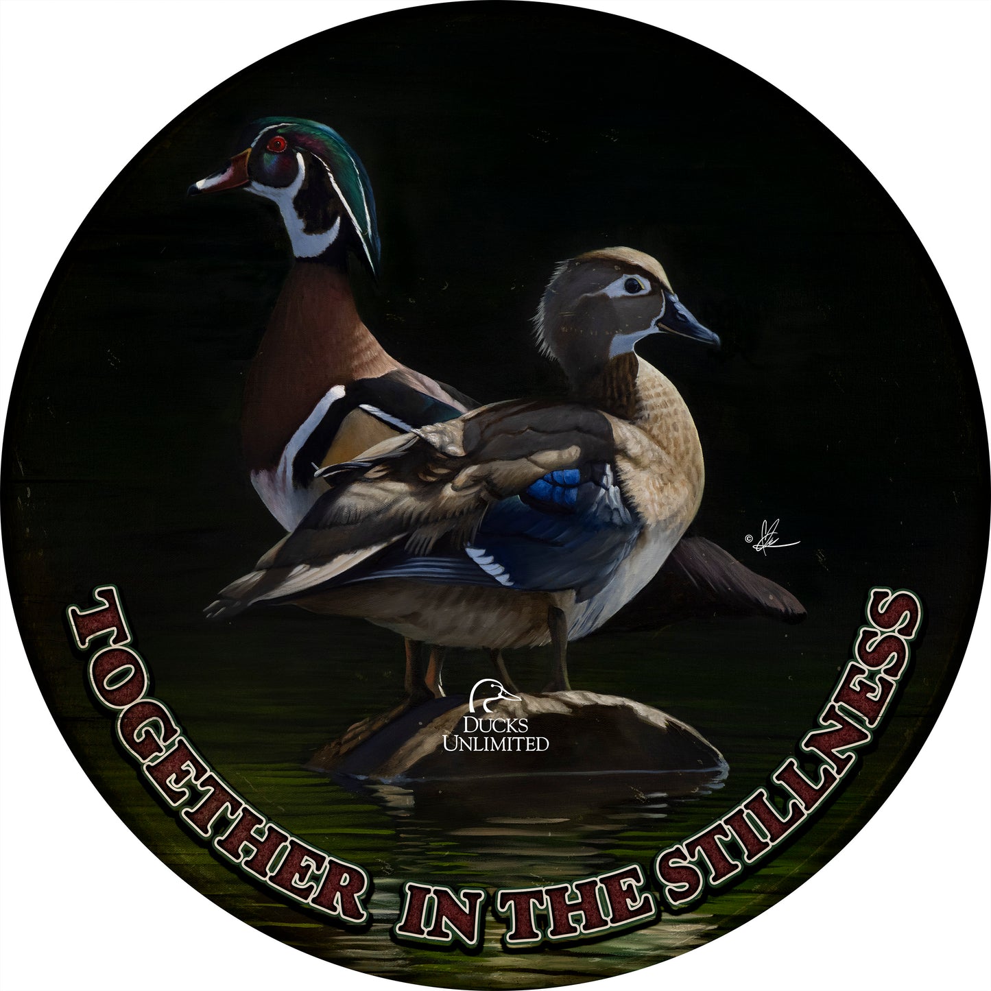 Low Water Rising "Together in the Stillness." 21" Round Wood Sign - Official Ducks Unlimited Art