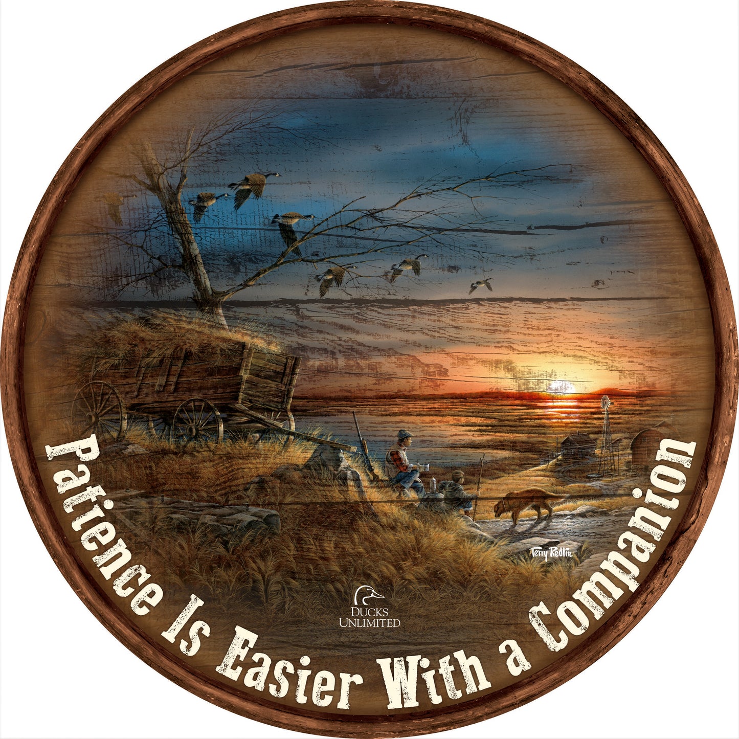 Lifetime Companions "Patience Is Easier With a Companion." 21" Round Wood Sign - Official Ducks Unlimited Art