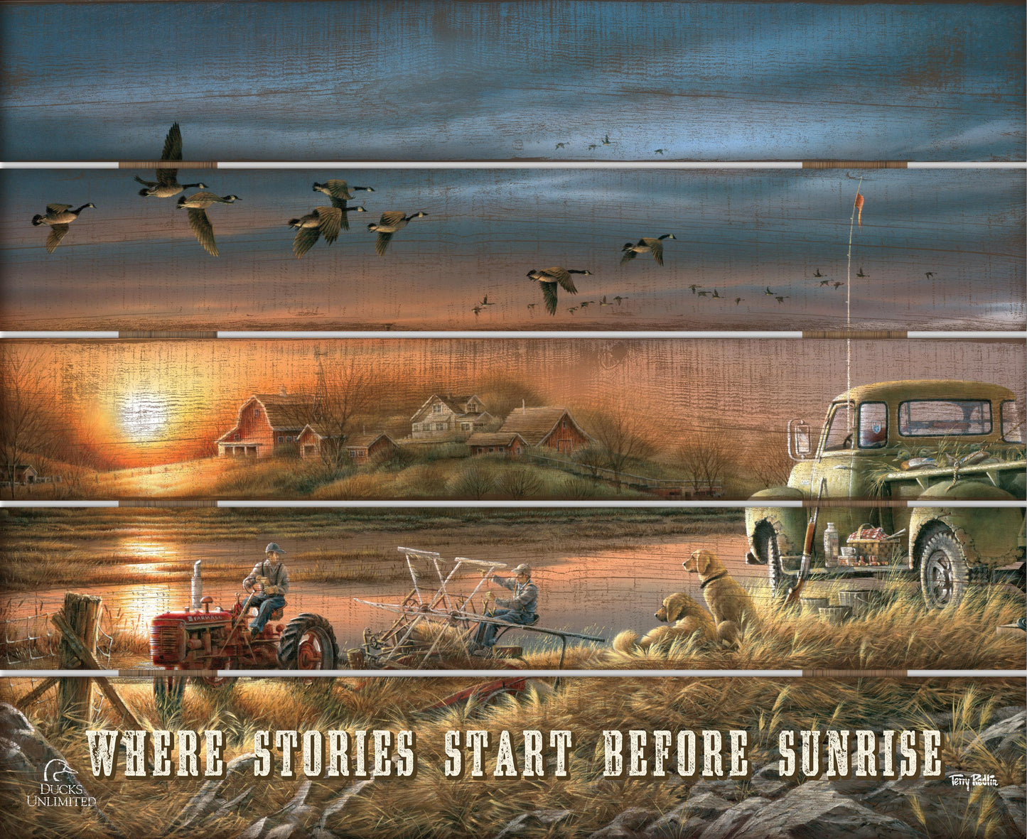 Patiently Waiting "Where Stories Start Before Sunrise." 18" x 22" Pallet Wall Art - Official Ducks Unlimited Art