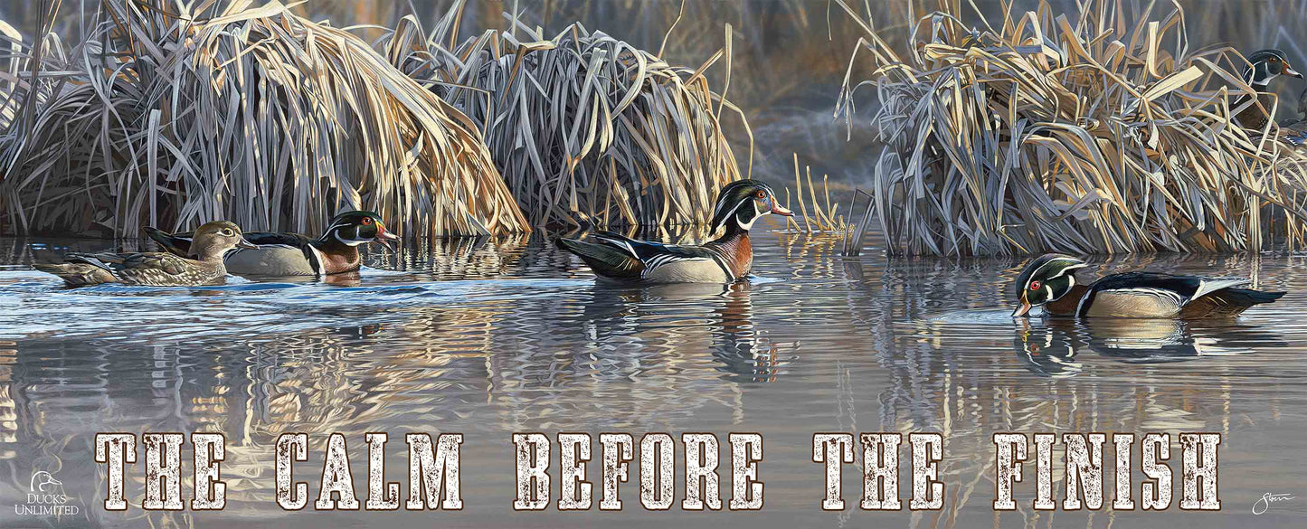 Backwater Gathering “The Calm Before the Finish.” 12" x 30" Wood Sign - Official Ducks Unlimited Art
