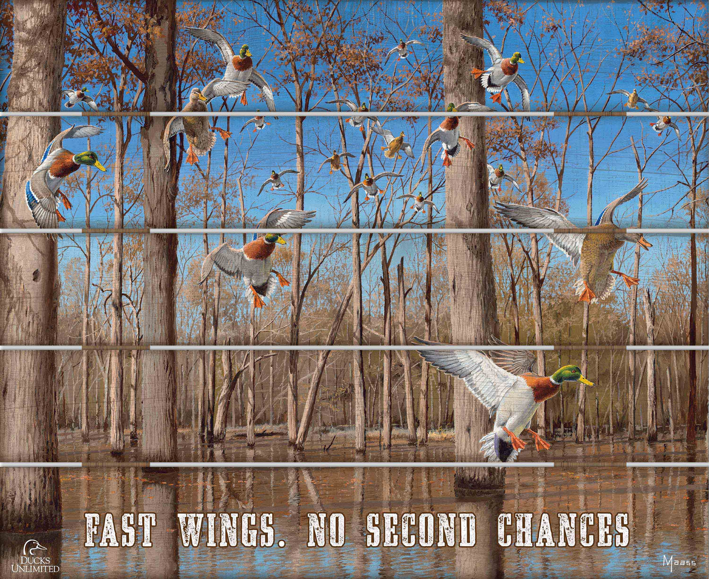 Down from the North - Mallards “Fast Wings. No Second Chances.” 18" x 22" Pallet Wall Art - Official Ducks Unlimited Art