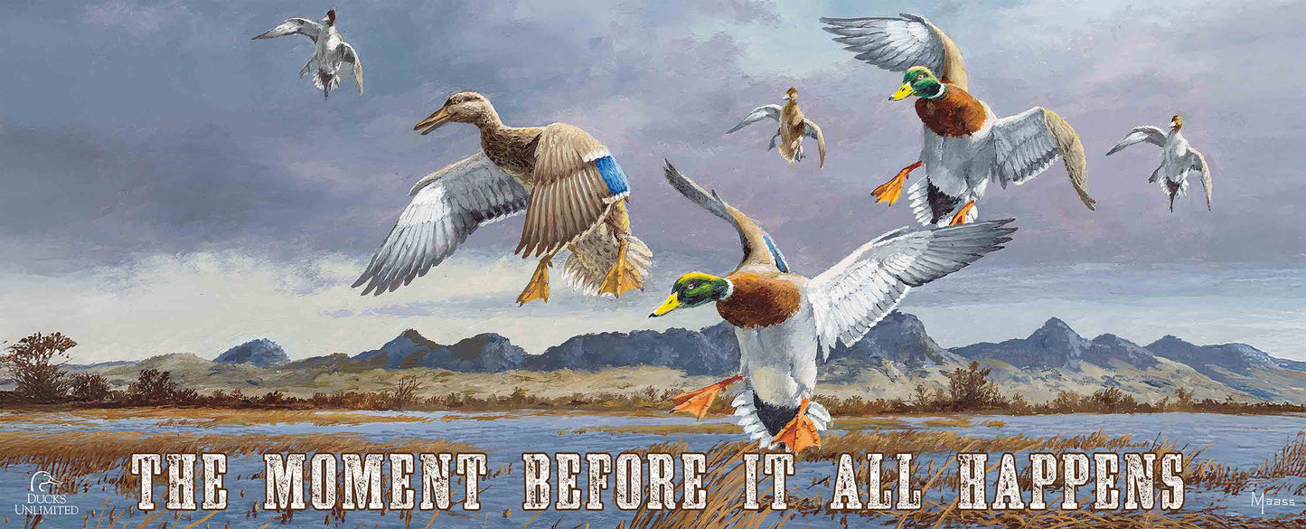 In Before the Squall - Mallards and Pintails at the Sutter Buttes “The Moment Before It All Happens.” 12" x 30" Wood Sign - Official Ducks Unlimited Art