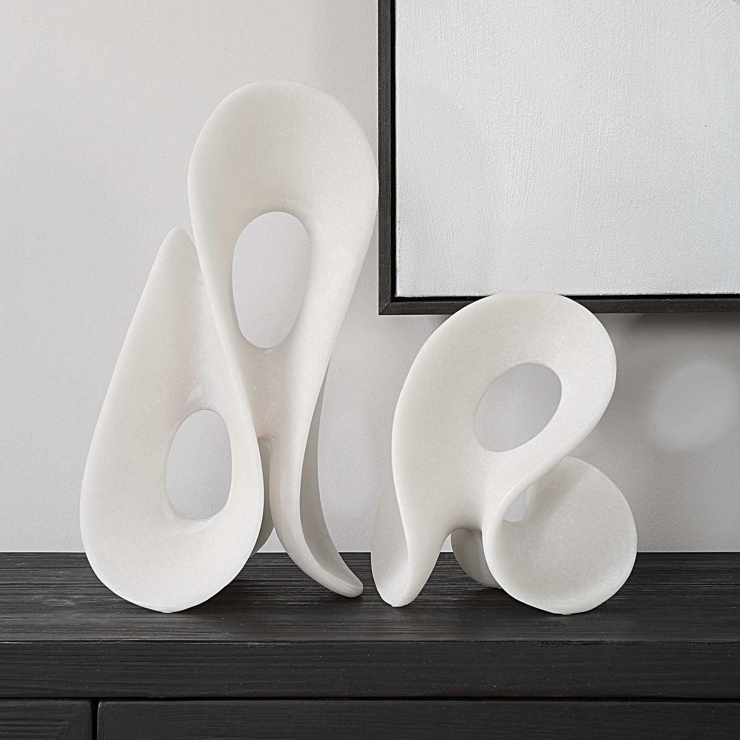 Silent Wave White Sculptures (Set of 2)