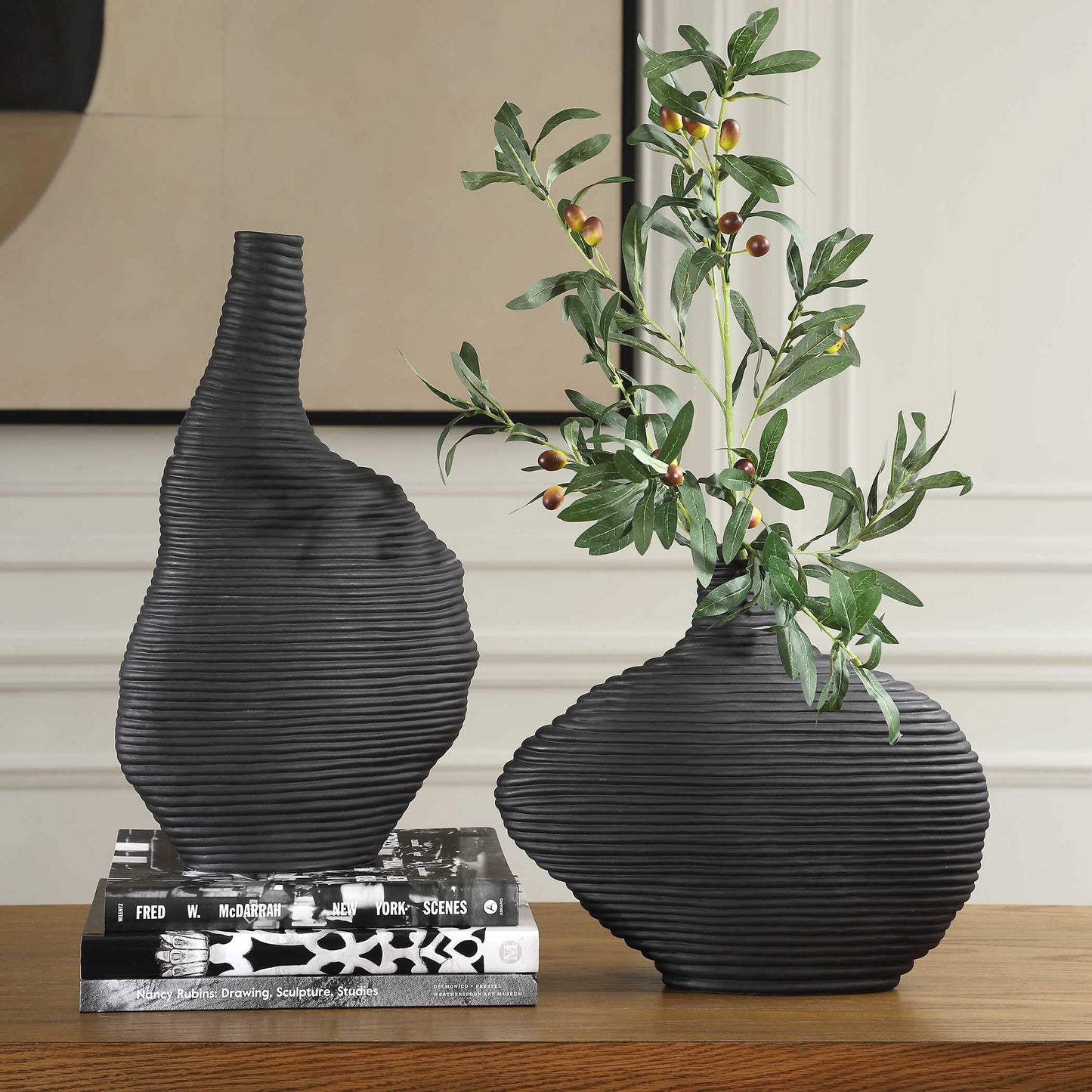 Duostacked Black Vases (Set of 2)