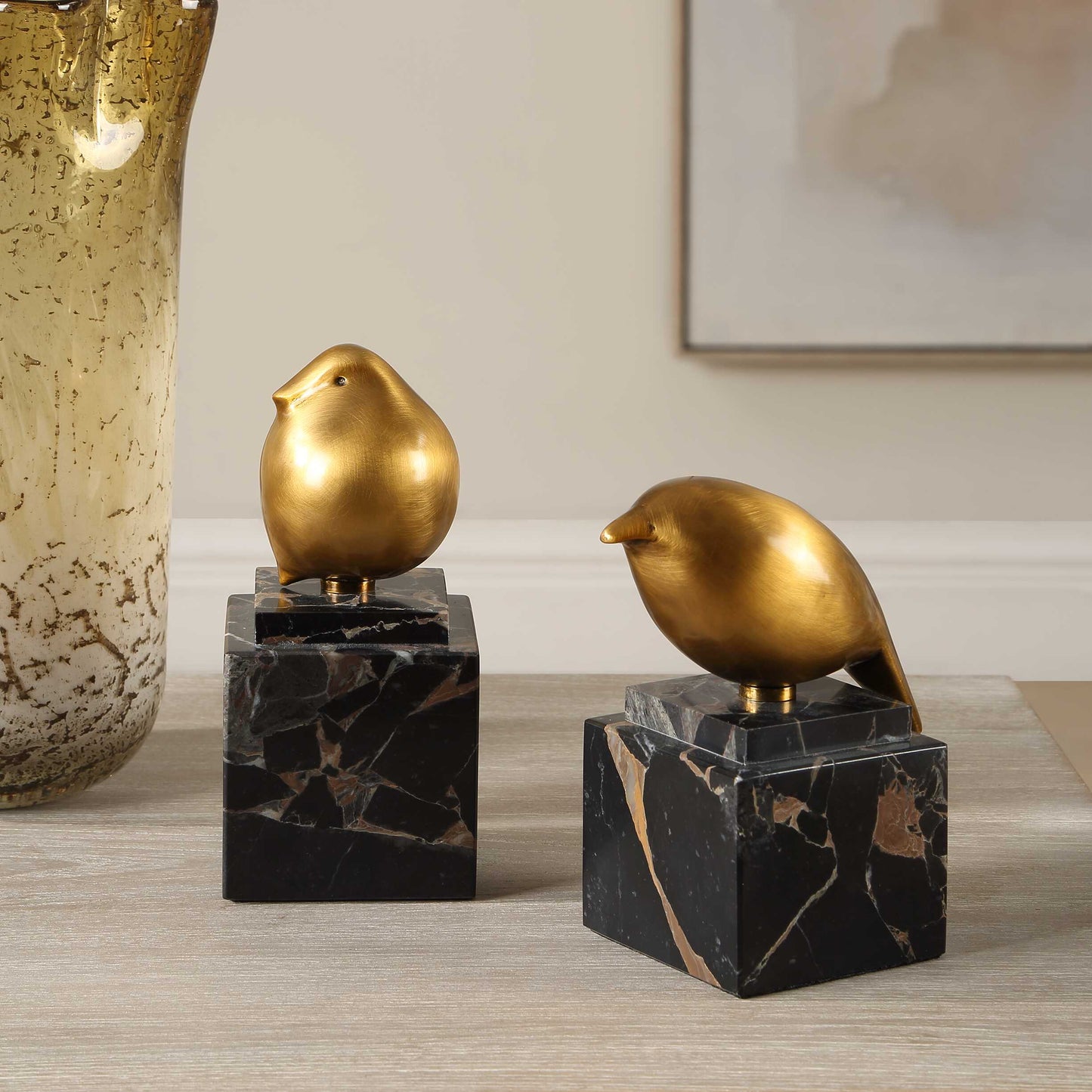 Golden Finch Bird Figurines (Set of 2)