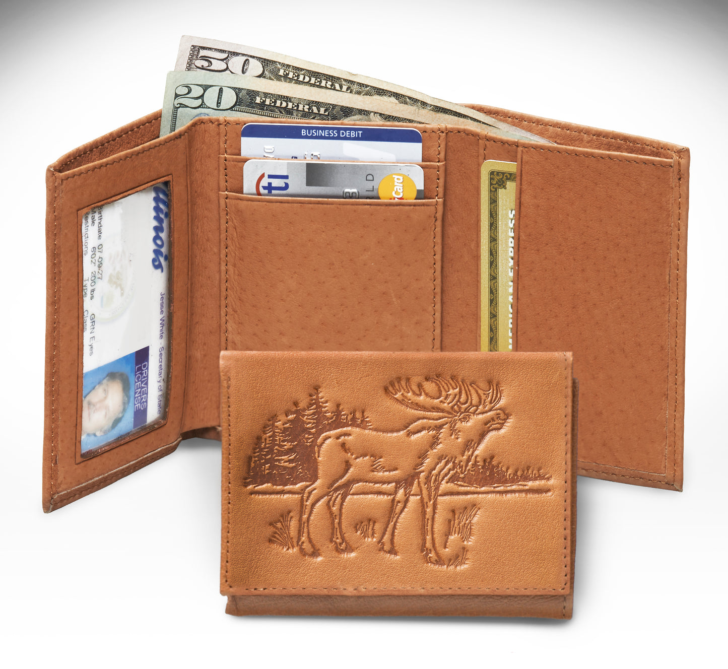 Leather Trifold Moose Wallet