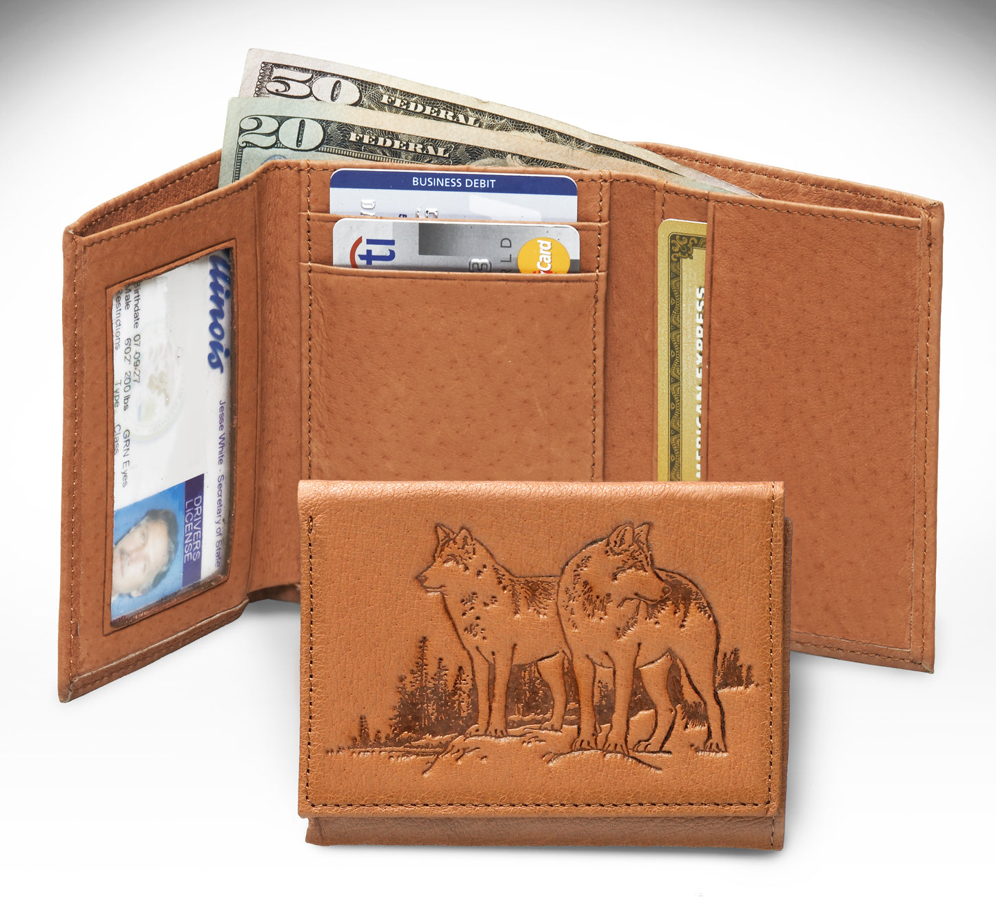Leather Trifold Wolve Wallet
