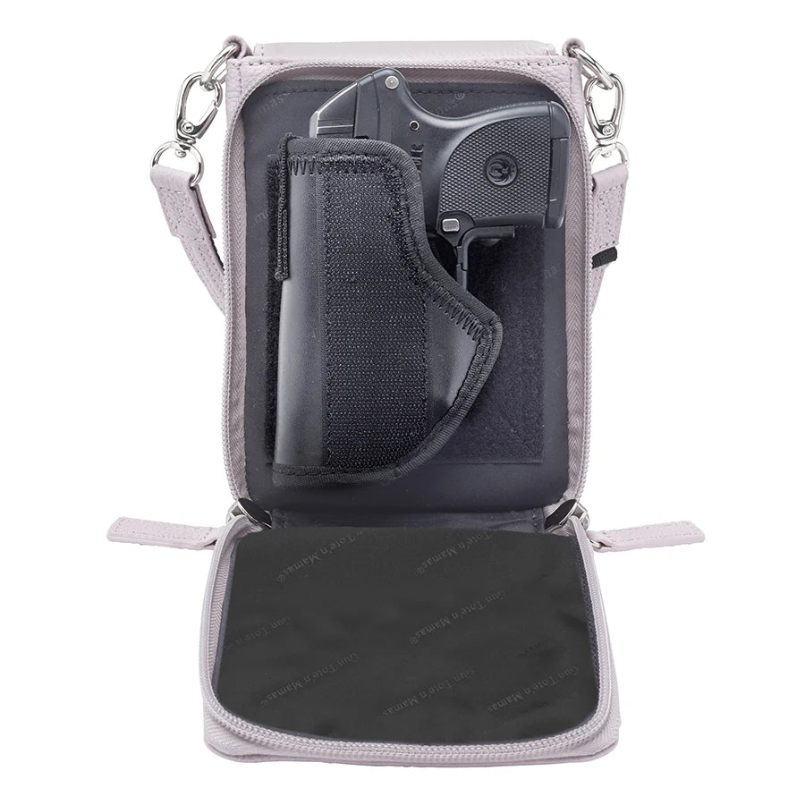 Leather Crossbody Phone Pouch Concealed Carry Purse Cowhide - Lavender