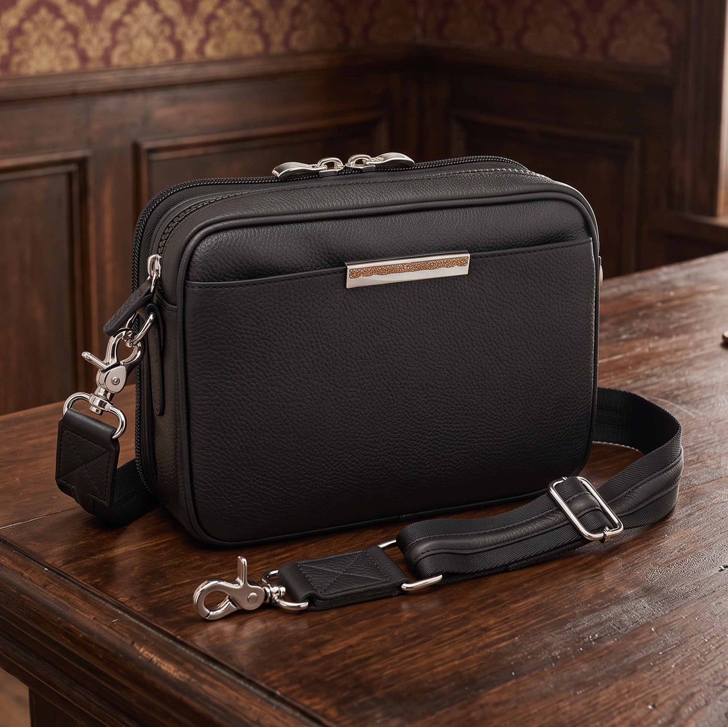 Leather Slim Clutch Crossbody Concealed Carry Bag Cowhide - Black