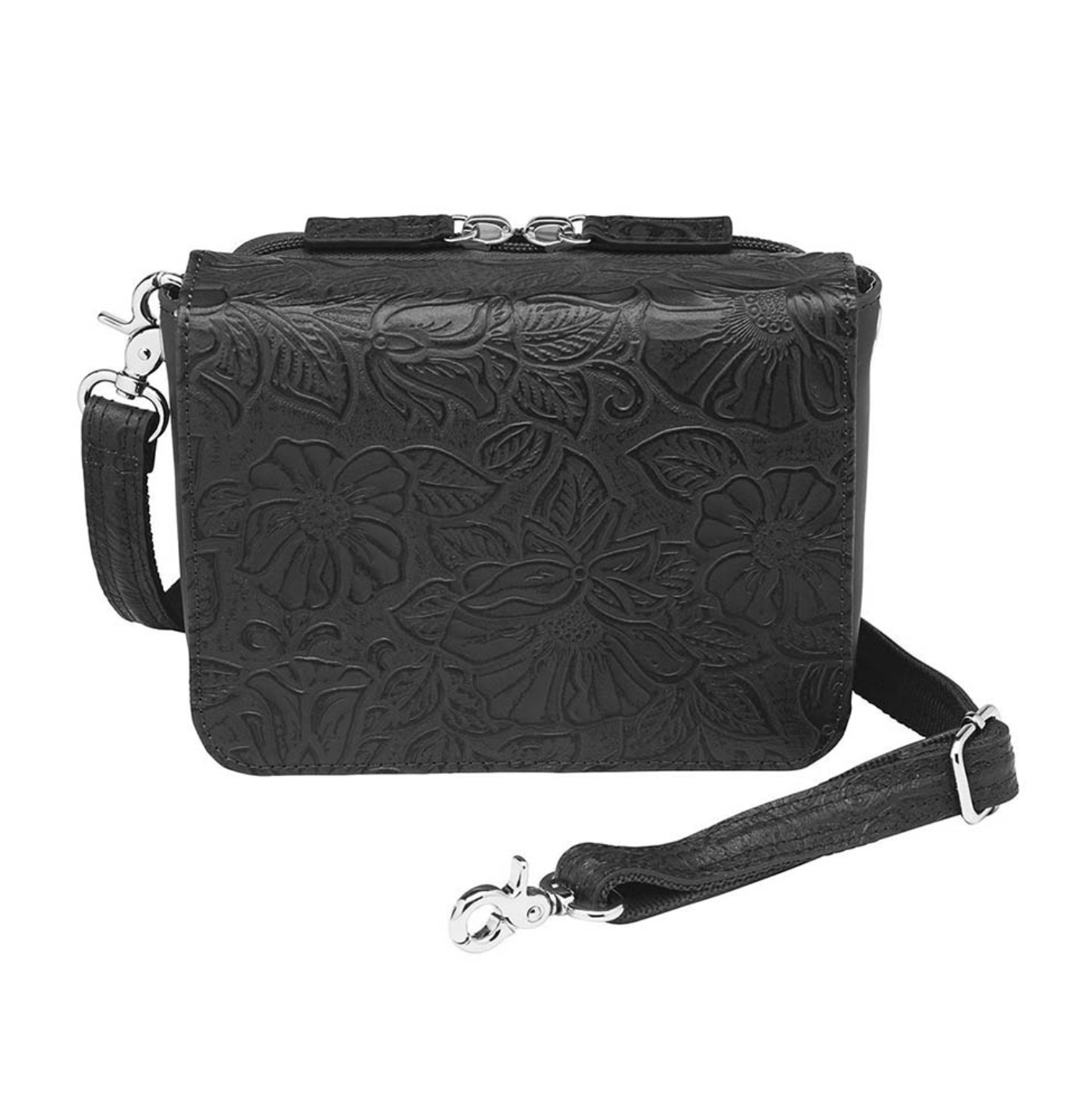 Leather Crossbody Organizer Concealed Carry Purse USA Cowhide - Black