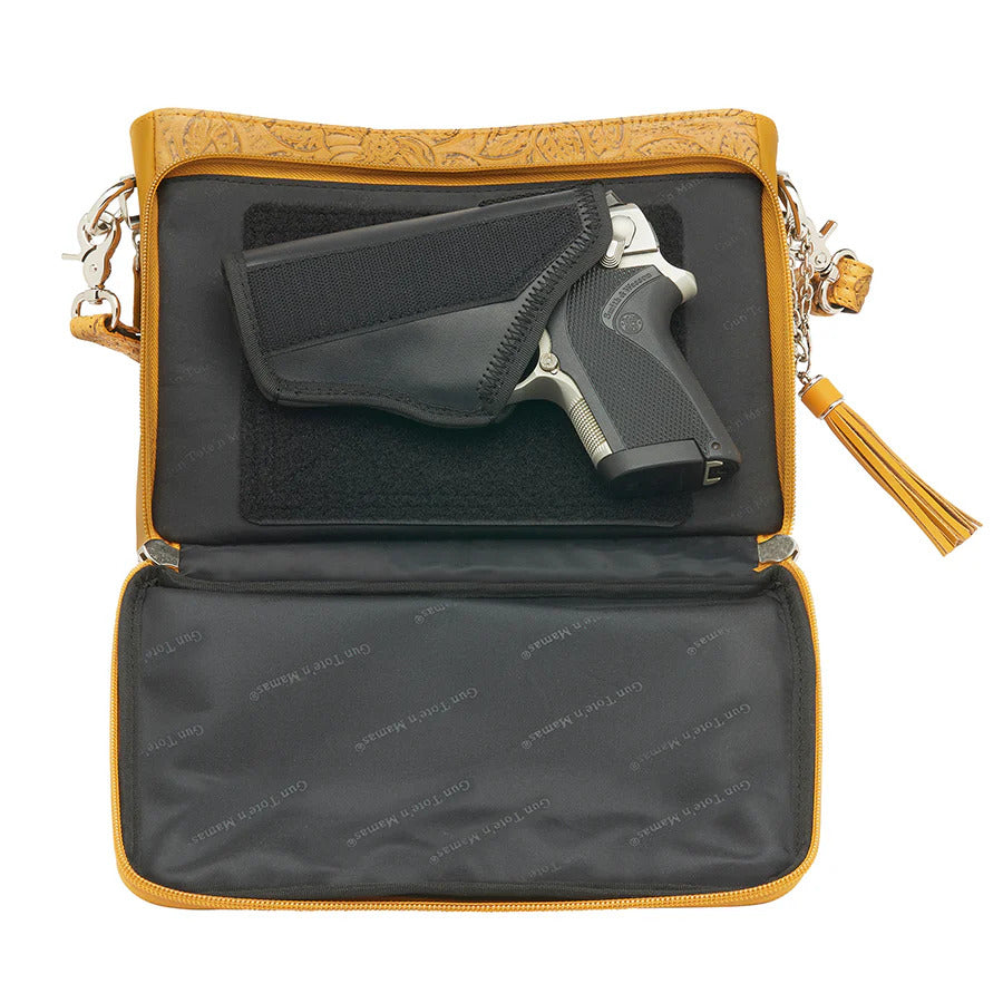 Leather Clutch Concealed Carry Purse Debossed USA Cowhide - Tan