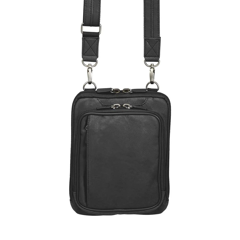 Crossbody Shoulder Pouch Concealed Carry Bag Leather - Black
