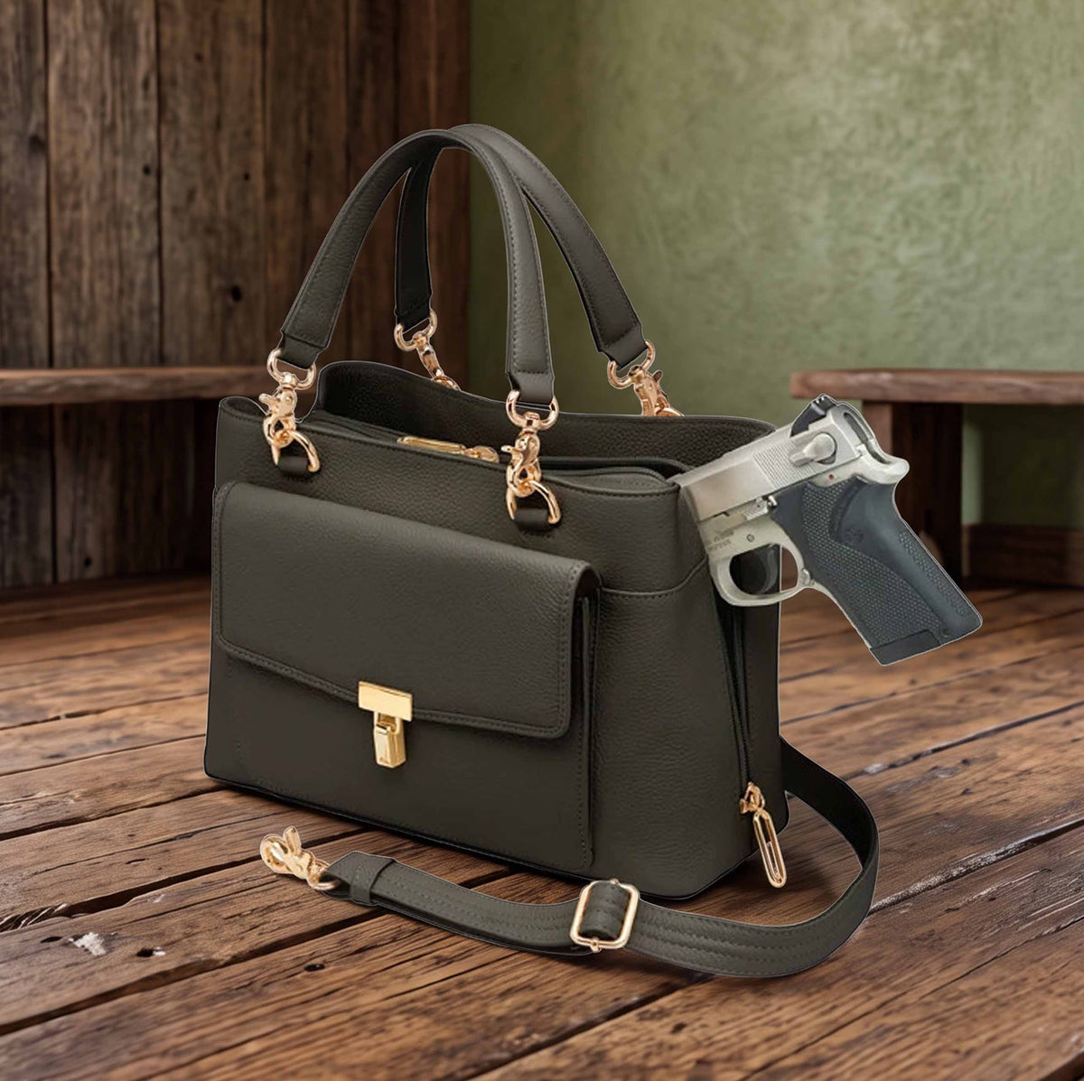 Avenue Large Satchel Concealed Carry Bag - Black