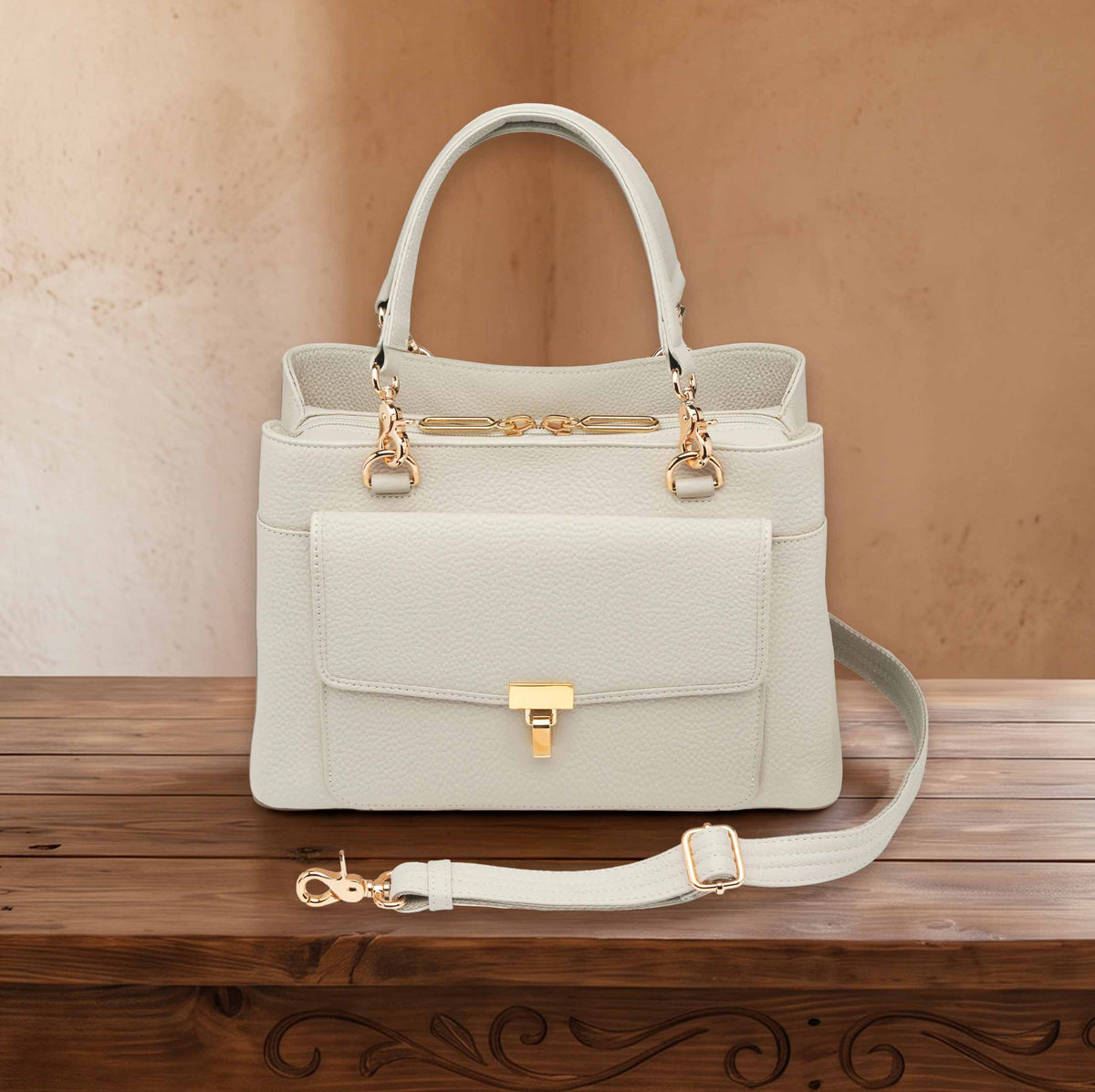 Avenue Large Satchel Concealed Carry Bag - Bone